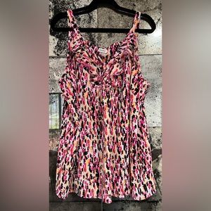 Avenue Sleeveless Ruffled Geometric Print Multicolor Blouse Size 18/20